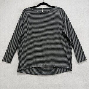 Lululemon Shirt Womens 8 Black Stripe Long Sleeve Boat Neck Relaxed Casual Top